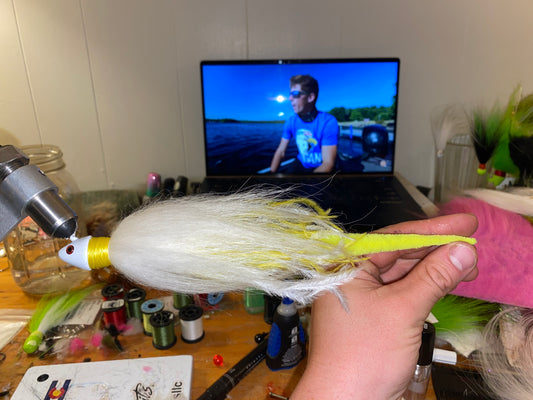 1oz yellow and white ostrich dragon layered hair jig