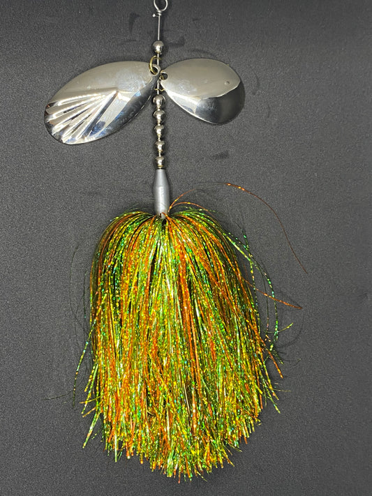 #8 colorado and #9 flutted Indiana blade stagger firetiger flashabou muskie bucktail