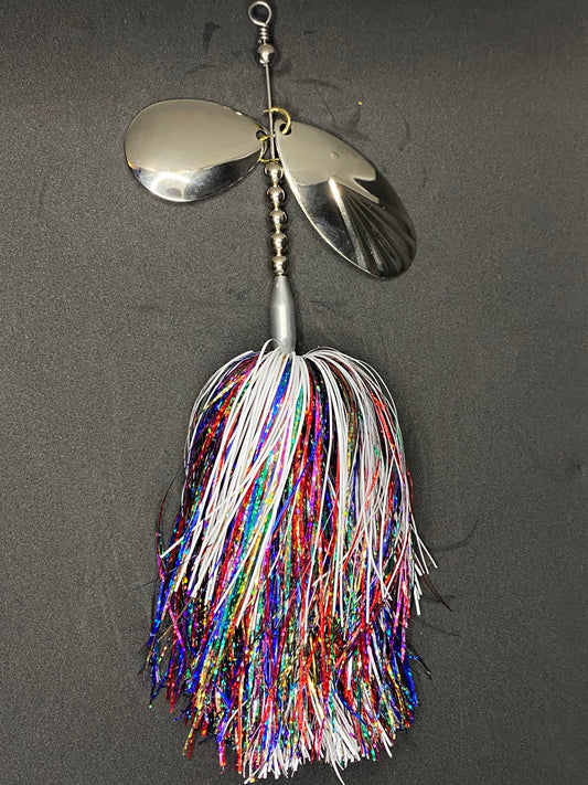 #8 Colorado #9 fluted Indiana staggered rainbow flashabou muskie bucktail